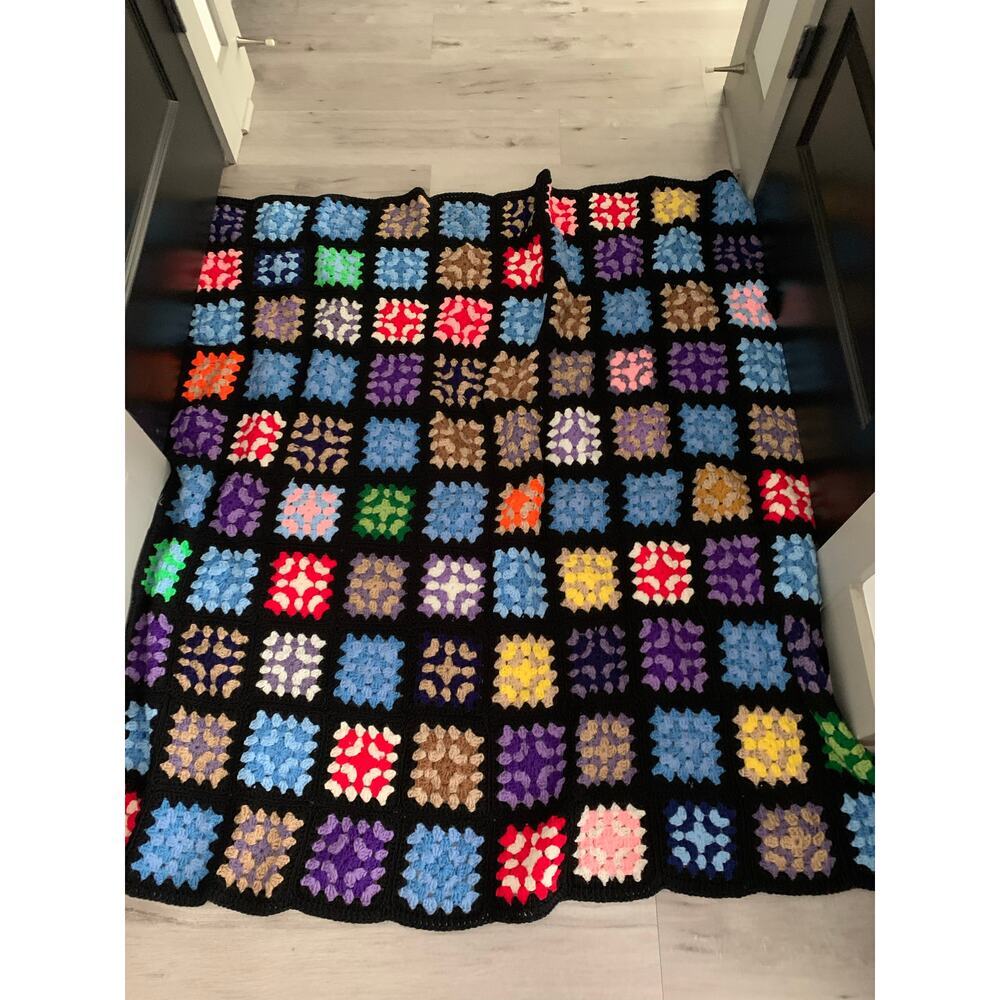Vintage Handmade Granny Square Afghan - Picture 2 of 3